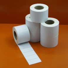 Decal nhiệt in tem nhãn 76x40mm, 1 tem/hàng, cuộn 30m